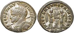 RÖMER RÖMISCHE KAISERZEIT. Constantin I., der Große, 307 - 337 n. Chr. AE Follis ø 20mm (3,09g). 319 - 320 n. Chr. Mzst. Siscia. Vs.: CONSTANT-INVS AVG, behelmte Panzerbüste mit Speer u. Schild n. l. 