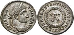 RÖMER RÖMISCHE KAISERZEIT. Constantin I., der Große, 307 - 337 n. Chr. AE Follis ø 19mm (2,73g). 321 - 324 n. Chr. Mzst. Siscia. Vs.: CONSTAN-TINVS AVG, Kopf mit Lorbeerkranz n. r. Rs.: DN CONSTANTINI