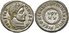 RÖMER RÖMISCHE KAISERZEIT. Constantin I., der Große, 307 - 337 n. Chr. AE Follis ø 19mm (3,70g). 321 - 324 n. Chr. Mzst. Siscia. Vs.: CONSTAN-TINVS AVG, Kopf mit Lorbeerkranz n. r. Rs.: DN CONSTANTINI