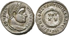 RÖMER RÖMISCHE KAISERZEIT. Constantin I., der Große, 307 - 337 n. Chr. AE Follis ø 19mm (3,06g). 321 - 324 n. Chr. Mzst. Siscia. Vs.: CONSTAN-TINVS AVG, Kopf mit Lorbeerkranz n. r. Rs.: DN CONSTANTINI