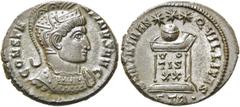 RÖMER RÖMISCHE KAISERZEIT. Constantin I., der Große, 307 - 337 n. Chr. AE Follis ø 19mm (3,21g). 322 n. Chr. Mzst. Treveris. Vs.: CONSTAN-TINVS AVG, behelmte Panzerbüste n. r. Rs.: BEATA TRAN-QVILLITA