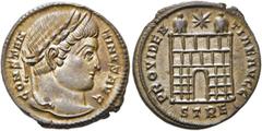 RÖMER RÖMISCHE KAISERZEIT. Constantin I., der Große, 307 - 337 n. Chr. AE Follis ø 19mm (3,18g). 327- 328 n. Chr. Mzst. Treveris. Vs.: CONSTAN-TINVS AVG, Kopf mit Lorbeerkranz n. r. Rs.: PROVIDEN-TIAE