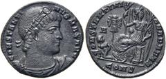 RÖMER RÖMISCHE KAISERZEIT. Constantin I., der Große, 307 - 337 n. Chr. AE Follis ø 19mm (2,76g). 328 n. Chr. Mzst. Konstantinopel. Vs.: CONSTANTI-NVS MAX AVG, drapierte Panzerbüste mit Rosettendiadem 