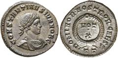 RÖMER RÖMISCHE KAISERZEIT. Constantin II. als Caesar, 317 - 337 n. Chr. AE Follis ø 19mm (3,62g). 320 - 321 n. Chr. Mzst. Ticinum. Vs.: CONSTANTINVS IVN NOB C, drapierte Panzerbüste mit Lorbeerkranz n