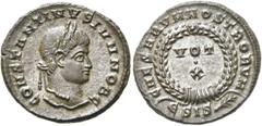 RÖMER RÖMISCHE KAISERZEIT. Constantin II. als Caesar, 317 - 337 n. Chr. AE Follis ø 19mm (3,80g). 321 - 324 n. Chr. Mzst. Siscia. Vs.: CONSTANTINVS IVN NOB C, Kopf mit Lorbeerkranz n. r. Rs.: CAESARVM