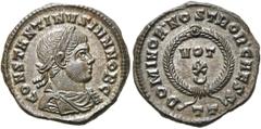 RÖMER RÖMISCHE KAISERZEIT. Constantin II. als Caesar, 317 - 337 n. Chr. AE Follis ø 19mm (3,46g). 322 - 325 n. Chr. Mzst. Ticinum. Vs.: CONSTANTINVS IVN NOB C, drapierte Panzerbüste mit Lorbeerkranz n