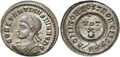 RÖMER RÖMISCHE KAISERZEIT. Constantin II. als Caesar, 317 - 337 n. Chr. AE Follis ø 19mm (3,31g). 322 - 325 n. Chr. Mzst. Ticinum. Vs.: CONSTANTINVS IVN NOB C, drapierte Panzerbüste mit Lorbeerkranz n