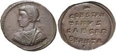 RÖMER RÖMISCHE KAISERZEIT. Constantin II. als Caesar, 317 - 337 n. Chr. AE Follis ø 19mm (1,86g). 324 - 325 n. Chr. Mzst. Antiochia. Vs.: Drapierte Panzerbüste mit Lorbeerkranz n. l. Rs.: CONSTAN/TINV