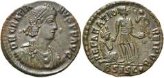 RÖMER RÖMISCHE KAISERZEIT. Gratian, 367 - 383 n. Chr. AE Follis ø 24mm (5,07g). 378 - 383 n. Chr. Mzst. Siscia. Vs.: D N GRATIA-NVS P F AVG, drapierte Panzerbüste mit Perlendiadem n. r. Rs.: REPARATIO