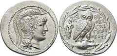 GRIECHEN ATTIKA. ATHEN. Tetradrachme des Neuen Stils ø 33mm (16,83g). 135/4 v. Chr. ΜΕΝΕΔ - ΕΠΙΓΕΝΟ. Vs.: Kopf der Athena mit reichverziertem Helm n. r. Rs.: Α-ΘΕ / ΜΕ-ΝΕΔ / ΕΠΙ/ΓΕΝΟ / ΘΕΟΦΡ, Eule auf