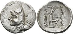 GRIECHEN PARTHER. ARSAKIDEN. Phriapatios bis Mithradates I., ca. 185 - 132 v. Chr. Drachme ø 20mm (4,20g). Mzst. Hekatompylos. Vs.: Drapierte Büste mit Baschlik u. Diadem n. l. Rs.: ΒΑΣΙΛΕΩΣ / ΜΕΓΑΛΟΥ