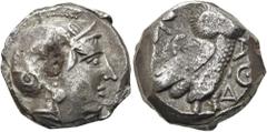 GRIECHEN BAKTRIEN. ANONYM. Athen-Imitation. Tetradrachme im attischen Standard ø 21,5mm (16,60g). ca. 261 - 239/8 v. Chr. Mzst. in der Oxus-Region? Vs. Kopf der Athena mit attischem Helm n. r. Rs.: ΑΘ
