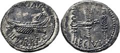 RÖMER RÖMISCHE REPUBLIK. RÖMISCHE REPUBLIK NACH 211 V. CHR. Marcus Antonius, 32 - 31 v. Chr. Denar ø 19mm (3,40g). Mzst. mit Marc Anton ziehend. Vs.: ANT AVG / III VIR R P C, Kriegsgaleere n. r. Rs.: 