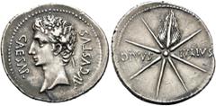RÖMER RÖMISCHE KAISERZEIT. Augustus, 27 v. Chr. - 14 n. Chr. Denar ø 22,5mm (3,91g). ca. 19 - 18 v. Chr. Mzst. Colonia Caesaraugusta? Vs.: CAESAR AVGVSTVS, Kopf mit Eichenlaubkranz n. l. Rs.: DIVVS - 