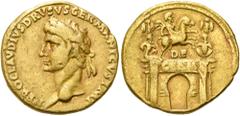 RÖMER RÖMISCHE KAISERZEIT. Drusus maior, 38 - 9 v. Chr. Aureus ø 19mm (7,79g). 41 - 45 n. Chr., geprägt unter Claudius. Mzst. Rom. Vs.: NERO CLAVDIVS DRVSVS GERMANICVS IMP, Kopf mit Lorbeerkranz n. l.
