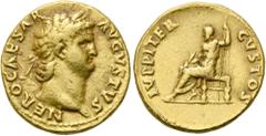 RÖMER RÖMISCHE KAISERZEIT. Nero, 54 - 68 n. Chr. Aureus ø 18mm (7,46g). 66 / 67 n. Chr. Mzst. Rom. Vs.: NERO CAESAR - AVGVSTVS, Kopf mit Lorbeerkranz n. r. Rs.: IVPPITER - CVSTOS, Jupiter mit langem Z