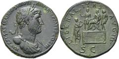 RÖMER RÖMISCHE KAISERZEIT. Hadrian, 117 - 138 n. Chr. AE Sesterz ø 33mm (25,93g). 119 - 123 n. Chr. Mzst. Rom. Vs.: IMP CAESAR TRAIANVS HADRI-ANVS AVG PM TR P COS III, drapierte Büste mit Lorbeerkranz
