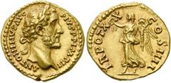 RÖMER RÖMISCHE KAISERZEIT. Antoninus Pius, 138 - 161 n. Chr. Aureus ø 19mm (7,18g). 156 - 157 n. Chr. Mzst. Rom. Vs.: ANTONINVS AVG PIVS P P IMP II, Kopf mit Lorbeerkranz n. r. Rs.: TR POT X-X COS III