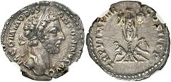 RÖMER RÖMISCHE KAISERZEIT. Commodus, 177 - 192 n. Chr. Denar ø 20mm, 180 n. Chr. Mzst. Rom. Vs.: M COMMODVS AN-TONINVS AVG, Kopf mit Lorbeerkranz n.r. Rs.: TR P V IMP IIII COS II PP, Tropaeum zwischen