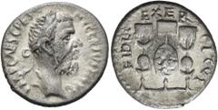 RÖMER RÖMISCHE KAISERZEIT. Pescennius Niger, 193 - 194 n. Chr. Denar ø 18mm (2,95g). Mzst. Antiochia. Vs.: IMP CAES C PESC NIGER IVST AVG, Kopf mit Lorbeerkranz n. r. Rs.: FIDES EXER-CITVI, drei Vexil