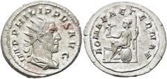 RÖMER RÖMISCHE KAISERZEIT. Philipp I. Arabs, 244 - 249 n. Chr. Antoninian ø 22mm (4,56g). 247 - 249 n. Chr. Mzst. Rom. Vs.: IMP M IVL PHILIPPVS AVG, drapierte Panzerbüste mit Strahlenkrone. Rs.: ROMAE