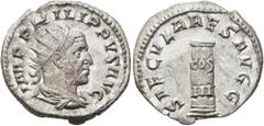 RÖMER RÖMISCHE KAISERZEIT. Philipp I. Arabs, 244 - 249 n. Chr. Antoninian ø 22mm (4,63g). 248 n. Chr. Mzst. Rom. Emission zur 1000-Jahr-Feier Roms. Vs.: IMP PHILIPPVS AVG, drapierte Panzerbüste mit St