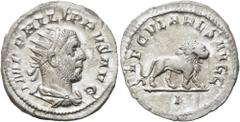 RÖMER RÖMISCHE KAISERZEIT. Philipp I. Arabs, 244 - 249 n. Chr. Antoninian ø 22mm (3,66g). 248 n. Chr. Mzst. Rom. Emission zur 1000-Jahr-Feier Roms. Vs.: IMP PHILIPPVS AVG, drapierte Panzerbüste mit St