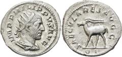 RÖMER RÖMISCHE KAISERZEIT. Philipp I. Arabs, 244 - 249 n. Chr. Antoninian ø 22mm (4,22g). 248 n. Chr. Mzst. Rom. Emission zur 1000-Jahr-Feier Roms. Vs.: IMP PHILIPPVS AVG, drapierte Panzerbüste mit St