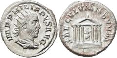 RÖMER RÖMISCHE KAISERZEIT. Philipp I. Arabs, 244 - 249 n. Chr. Antoninian ø 21mm (4,11g). 248 n. Chr. Mzst. Rom. Emission zur 1000-Jahr-Feier Roms. Vs.: IMP PHILIPPVS AVG, drapierte Panzerbüste mit St