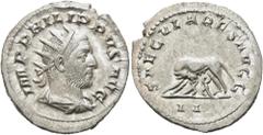 RÖMER RÖMISCHE KAISERZEIT. Philipp I. Arabs, 244 - 249 n. Chr. Antoninian ø 22mm (4,16g). 248 n. Chr. Mzst. Rom. Emission zur 1000-Jahr-Feier Roms. Vs.: IMP PHILIPPVS AVG, drapierte Panzerbüste mit St