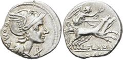 RÖMER RÖMISCHE REPUBLIK. RÖMISCHE REPUBLIK NACH 211 V. CHR. L. Flaminius Chilo, 109 oder 108 v. Chr. Denar ø 19mm (3,80g). Mzst. Rom. Vs.: ROMA, Kopf der Roma n. r., davor X. Rs.: L FLAMINI / CILO, Vi