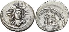 RÖMER RÖMISCHE REPUBLIK. RÖMISCHE REPUBLIK NACH 211 V. CHR. L. Mussidius Longus, 42 v. Chr. Denar ø 19mm (3,47g). Mzst. Rom. Vs.: Büste des Sol mit Strahlenkrone in Dreiviertelansicht. Rs.: L MVSSIDIV