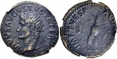 RÖMER RÖMISCHE KAISERZEIT. Divus Augustus, ab 14 n. Chr. AE As (9,43g). Geprägt unter Titus, 80 - 81 n. Chr. Mzst. Rom. Restitutionsprägung. Vs.: DIVVS AVGVSTVS PATER, Kopf mit Strahlenkrone n. l. Rs.