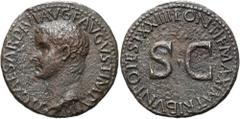 RÖMER RÖMISCHE KAISERZEIT. Tiberius, 14 - 37 n. Chr. AE As ø 27mm (10,07g). Restitutionsprägung unter Titus, 80 - 81 n. Chr. Mzst. Rom. Vs.: TI CAESAR DIVI AVG F AVGVST IMP VIII, Kopf n. l. Rs.: IMP T