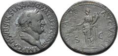 RÖMER RÖMISCHE KAISERZEIT. Vespasian, 69 - 79 n. Chr. AE Sesterz ø 33mm (25,37g). 71 n. Chr. Mzst. Rom. Vs.: IMP CAES VESPASIAN AVG P M TR P P P COS III, Kopf mit Lorbeerkranz n. r. Rs.: PAX AVGVSTI /