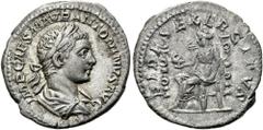 RÖMER RÖMISCHE KAISERZEIT. Elagabal, 218 - 222 n. Chr. Denar ø 19mm (3,14g). 218 - 219 n. Chr. Mzst. Rom. Vs.: IMP CAES M AVR ANTONINVS AVG, drapierte Panzerbüste mit Lorbeerkranz n. r. Rs.: FIDES EXE