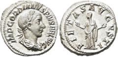 RÖMER RÖMISCHE KAISERZEIT. Gordian III., 238 - 244 n. Chr. Denar ø 20mm (3,53g). Sommer 241 n. Chr. Mzst. Rom. Hochzeitsemission. Vs.: IMP GORDIANVS PIVS FEL AVG, drapierte Panzerbüste mit Lorbeerkran