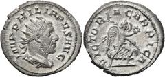 RÖMER RÖMISCHE KAISERZEIT. Philipp I. Arabs, 244 - 249 n. Chr. Antoninian ø 23mm (3,04g). 247 - 249 n. Chr. Mzst. Rom. Vs.: IMP PHILIPPVS AVG, drapierte Panzerbüste mit Strahlenkrone n. r. Rs.: VICTOR