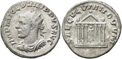 RÖMER RÖMISCHE KAISERZEIT. Philipp I. Arabs, 244 - 249 n. Chr. Antoninian ø 21mm (3,48g). 248 n. Chr. Mzst. Antiochia. Vs.: IMP M IVL PHILIPPVS AVG, drapierte Panzerbüste mit Strahlenkrone n. l. Rs.: 