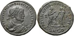 RÖMER RÖMISCHE KAISERZEIT. Diocletian, 284 - 305 n. Chr. AE Follis ø 26mm (9,78g). 305 - 306 n. Chr. Mzst. Serdica. Vs.: D N DIOCLETIANO BAEATISSIMO SEN AVG, Konsularbüste mit Olivenzweig u. Mappa n. 