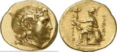 GRIECHEN THRAKISCHE KÖNIGE UND DYNASTEN Lysimachos, 305 - 281 v. Chr. Stater, (8,47g). 3. Jh. v. Chr. Mzst. Byzantion, ca. 215 v. Chr. Vs.: Kopf Alexanders d. Gr. mit Diadem und Ammonshorn n. r. Rs.: 