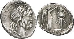 RÖMER RÖMISCHE REPUBLIK Cn. Cornelius Lentulus Clodianus, 88 v. Chr. Quinar (1,93g). Mzst. Rom. Vs.: Kopf des Jupiter mit Lorbeerkranz n. r. Rs.: CN LENT, Viktoria bekränzt Tropaeum. C.E. King, Roman 