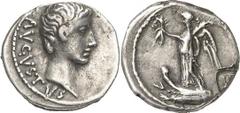 RÖMER RÖMISCHE KAISERZEIT Augustus, 27 v. Chr. - 14 n. Chr. Quinar (1,76g). 27 v. Chr. Mzst. Pergamon. Vs.: AVGVSTVS, Kopf n. r. Rs.: Viktoria mit Kranz u. Palmzweig auf Prora n. l. C.E. King, Roman Q