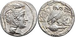 GRIECHEN ATTIKA. ATHEN. Tetradrachme des Neuen Stils ø 29mm (16,93g). 132/31 v. Chr., Münzmeister Dorothe..., Dioph... und Nikodo... Vs.: Kopf der Athena Parthenos mit reich geschmücktem Helm n. r. Rs