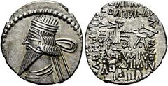 GRIECHEN PARTHER. ARSAKIDEN. Pakoros I., 78 - 120 n. Chr. Drachme ø 19mm (3,62g). Mzst. Ekbatana. Vs.: Drapierte Büste mit Langbart u. Diadem n. l. Rs.: ΒΑΣΙΛΕΩΣ / ΒΑΣΙΛΕΩΝ / ΑΡΣ-ΑΚΟΥ / ΦΙΛΟΠΑΤΟΡΟΣ / 
