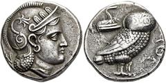 GRIECHEN BAKTRIEN. ANONYM. Athen-Imitation. Tetradrachme nach attischem Standard ø 24mm (16,82g). ca. 295/3 - 285/3 v. Chr. Mzst. in der Oxus-Region. Vs. Kopf der Athena mit attischem Helm n. r. Rs.: 