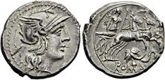 RÖMER RÖMISCHE REPUBLIK. RÖMISCHE REPUBLIK NACH 211 V. CHR. L. Caecilius Metellus (Diadematus oder Delmaticus), 128 v. Chr. Denar ø 19mm (3,82g). Mzst. Rom. Vs.: Kopf der Roma mit Greifenhelm n. r., d