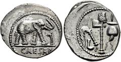 RÖMER RÖMISCHE REPUBLIK. RÖMISCHE REPUBLIK NACH 211 V. CHR. C. Iulius Caesar, 49 - 48 v. Chr. Denar ø 20mm (3,46g). Mzst. in Gallia Narbonensis oder Hispania Citerior. Vs.: CAESAR, Elefant trampelt n.