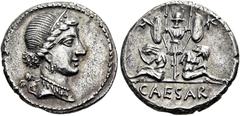 RÖMER RÖMISCHE REPUBLIK. RÖMISCHE REPUBLIK NACH 211 V. CHR. C. Iulius Caesar, 46 - 45 v. Chr. Denar ø 19mm (3,88g). Mzst. in Spanien. Vs.: Kopf der Venus mit Diadem n. r., dahinter Cupido. Rs.: CAESAR