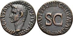 RÖMER RÖMISCHE KAISERZEIT. Augustus, 27 v. Chr. - 14 n. Chr. AE As ø 27mm (11,12g). 10 - 12 n. Chr. Mzst. Rom. Vs.: IMP CAESAR DIVI F AVGVSTVS IMP XX, Kopf n.l. Rs.: PONTIF MAXIM TRIBVN POT XXXIIII um